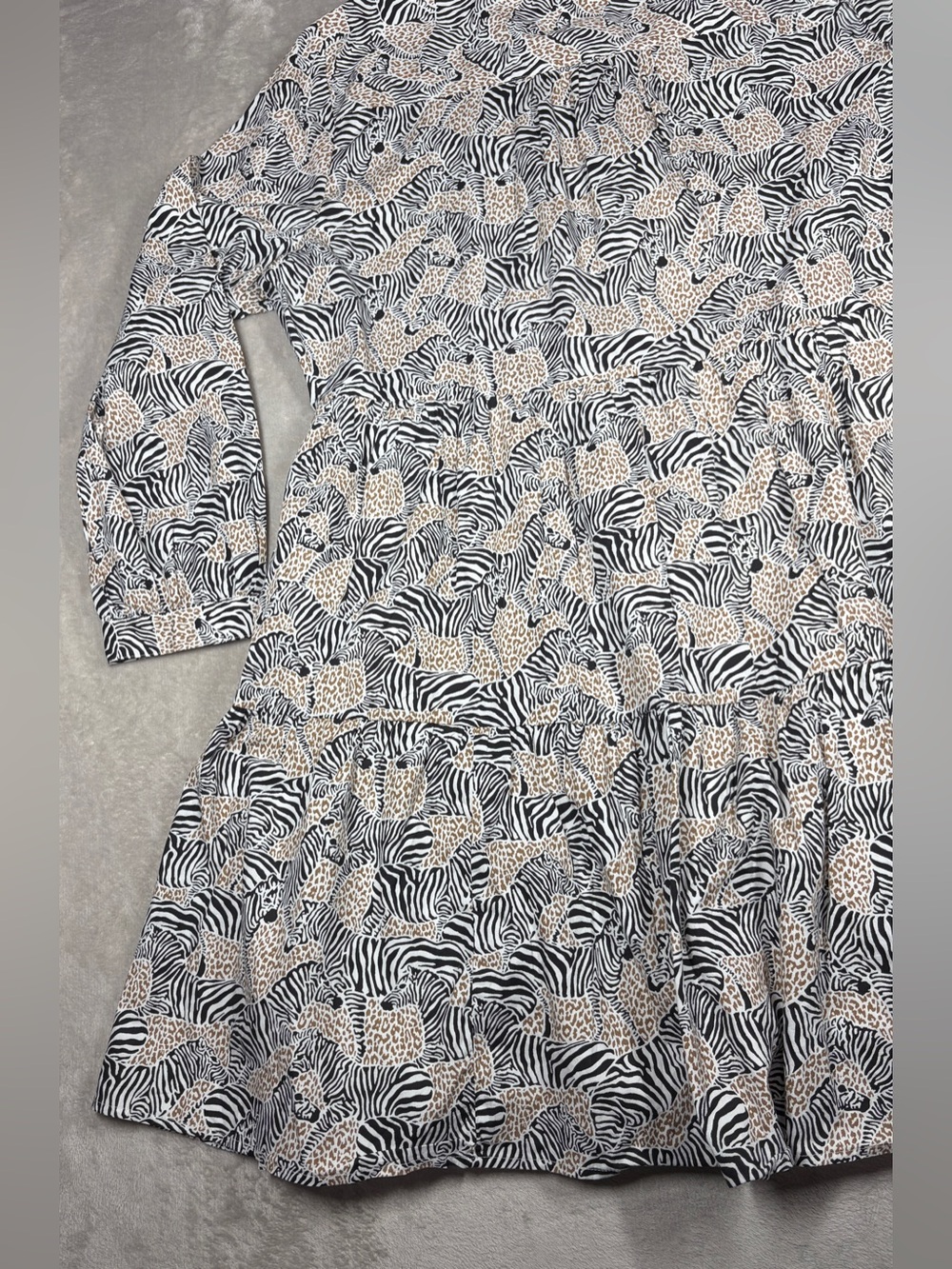 J.Crew Factory Animal Zebra Leopard Tiered Ruffle Cotton Blend Mini Dress L - Picture 13 of 16